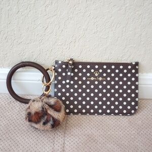 Nanette Lepore Polka Dot Wristlet with Faux Fur Pom Keychain
